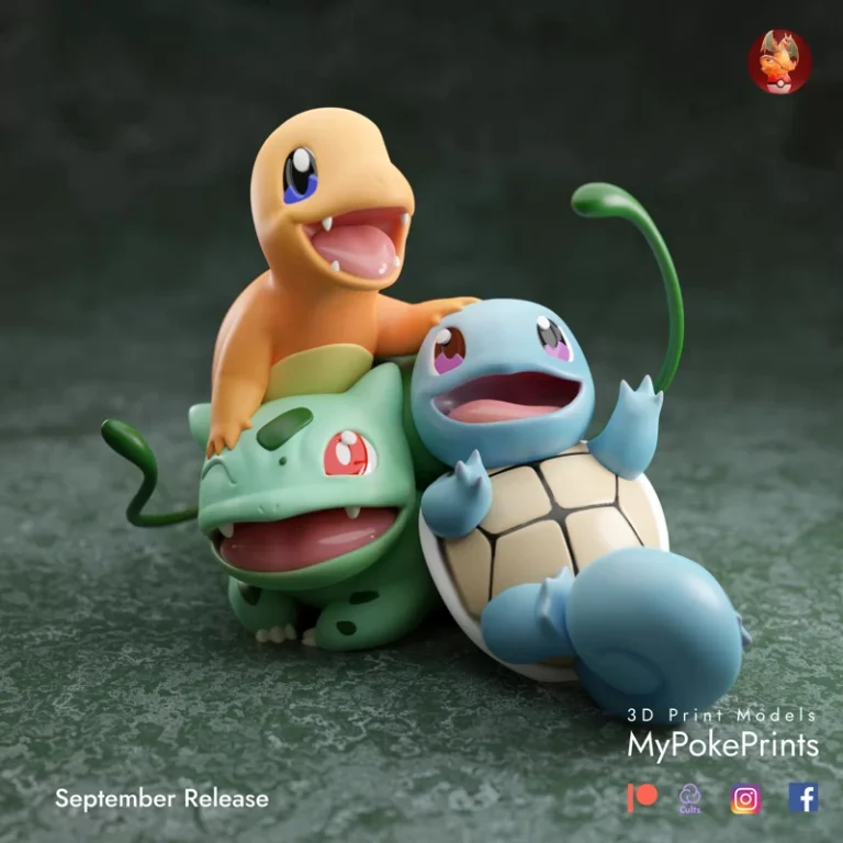 MyPokePrints – Bulbasaur, Charmander, Squirtle diorama