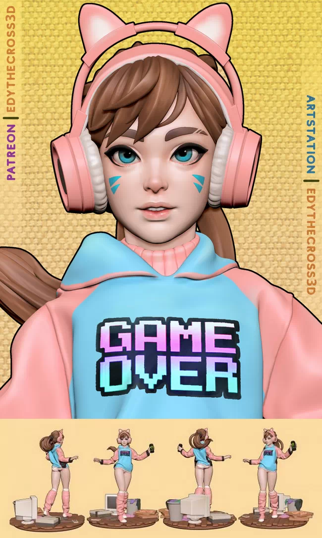 Gamer Girl , Free 3d Model STL.