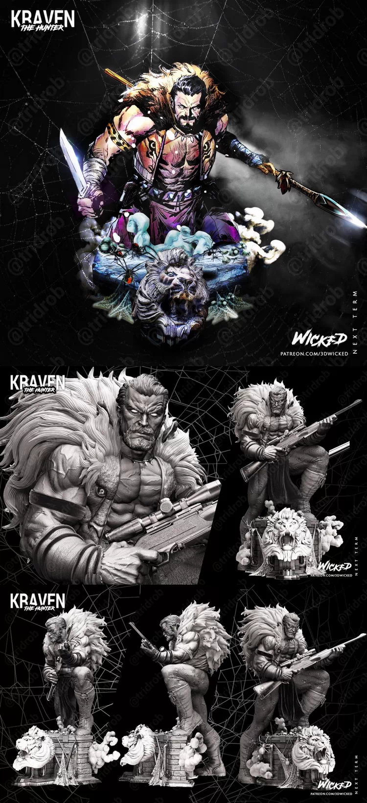 Kraven Hunter. Statue and Bust , Free 3d Model STL.