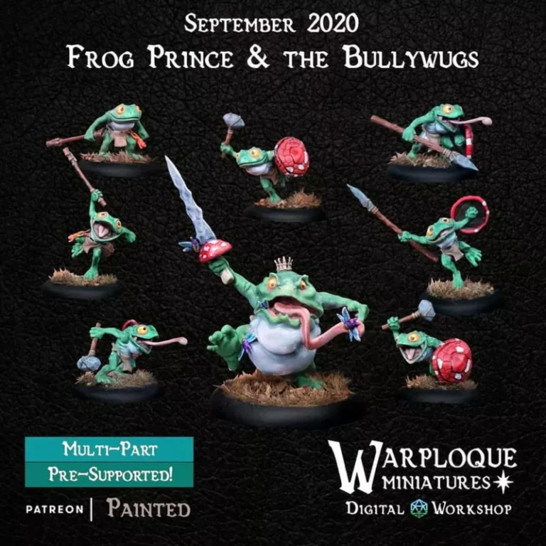 Warploque Miniatures – Frog Prince and the Bullywugs , Free 3d Model STL.