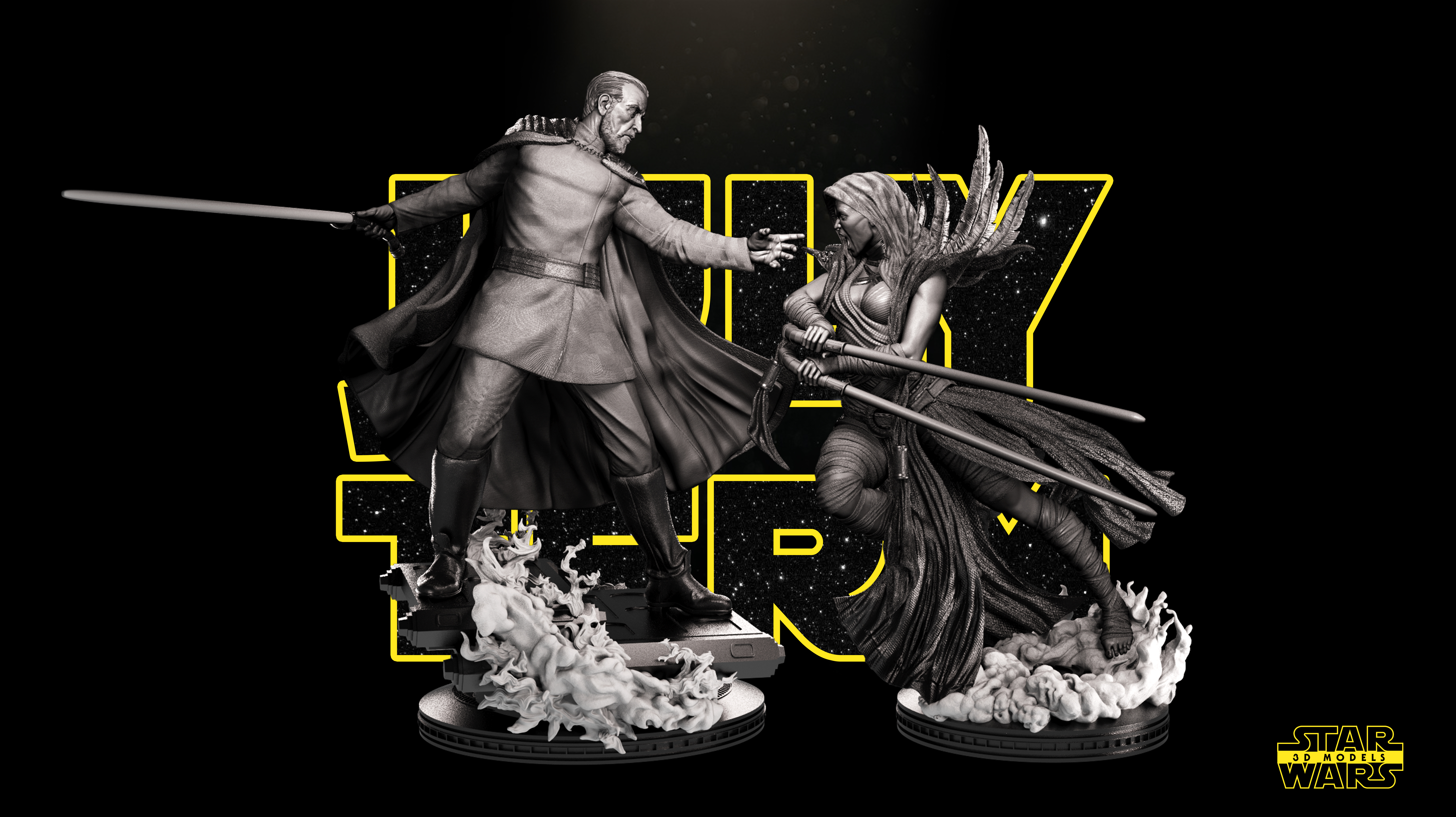072922 Star Wars - Dooku vs Ventress Sculpture 01